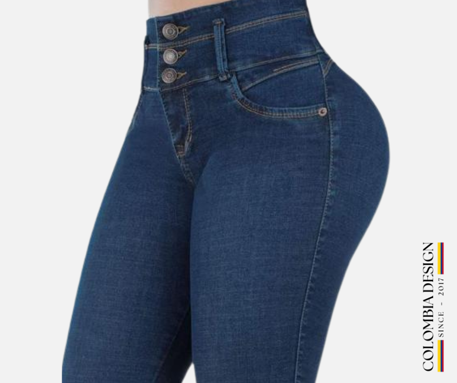Jean Skinny, tiro alto, levanta cola, color Azul. Ref 115.