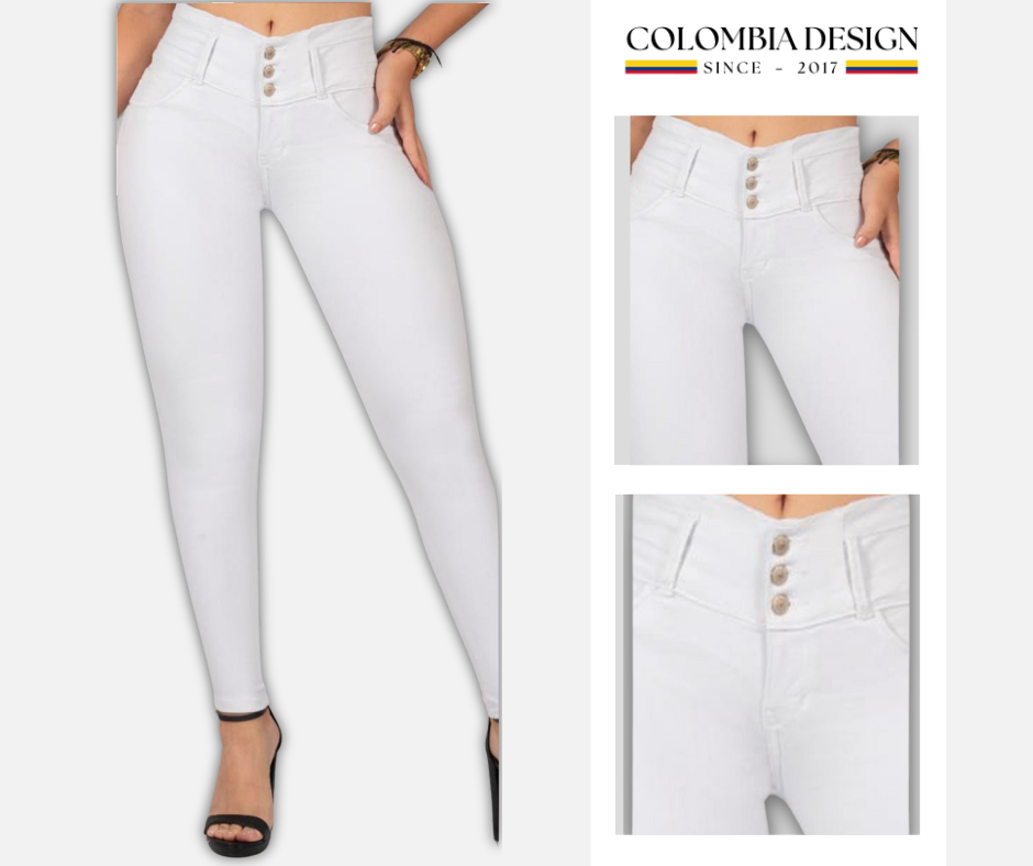 Jean Skinny, tiro alto, levanta cola, color Blanco. Ref 86.