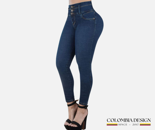 Jean Skinny, tiro alto, levanta cola, color Azul. Ref 115.