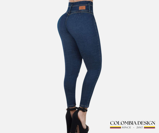 Jean Skinny, tiro alto, levanta cola, color Azul. Ref 115.