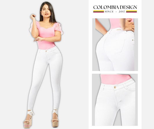Jean Skinny con Bolsillos traseros, color Blanco. Ref 42.