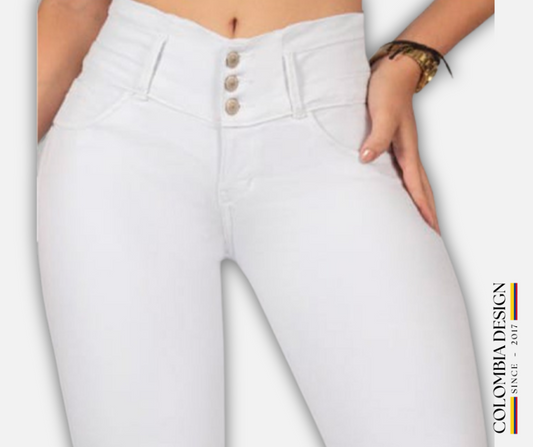 Jean Skinny, tiro alto, levanta cola, color Blanco. Ref 86.